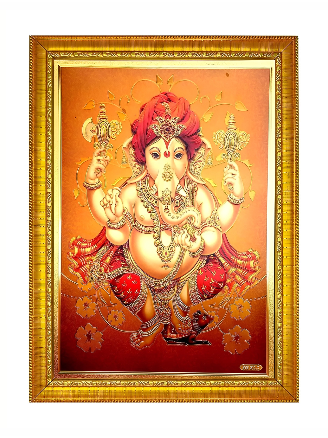 ADA Handicraft Gold-Toned & White Ganesh Ji Wooden Wall Photo Frame