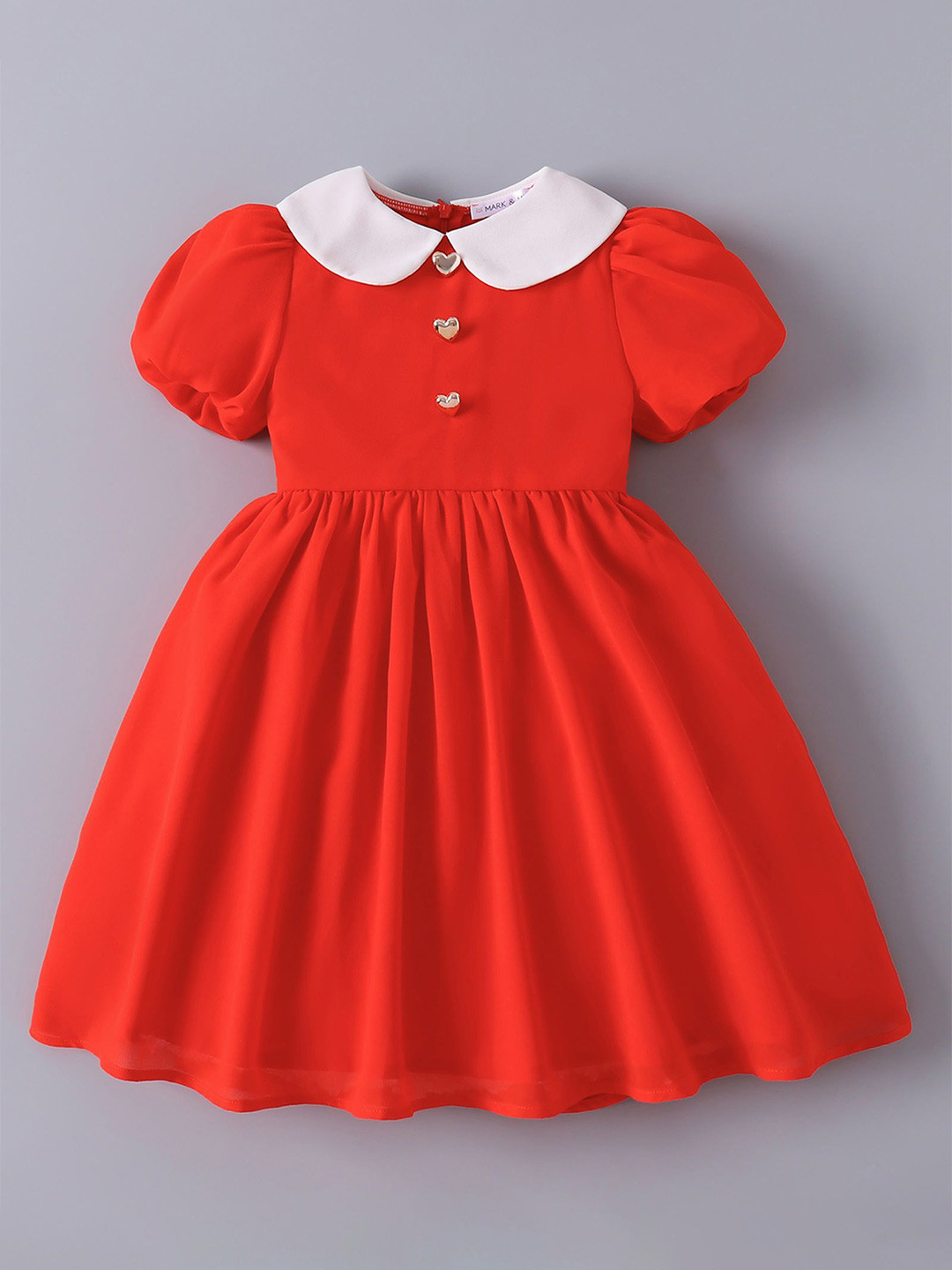 Mark & Mia Girls Peter Pan Collar Puff Sleeves Fit and Flare Dress