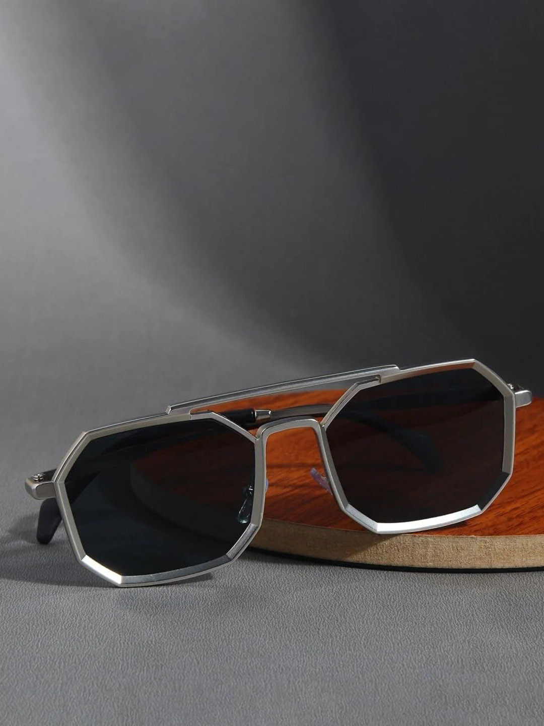 SPADEACES Men Sunglasses with UV Protected Lens Sunglasses SP Hexagon Silver Black