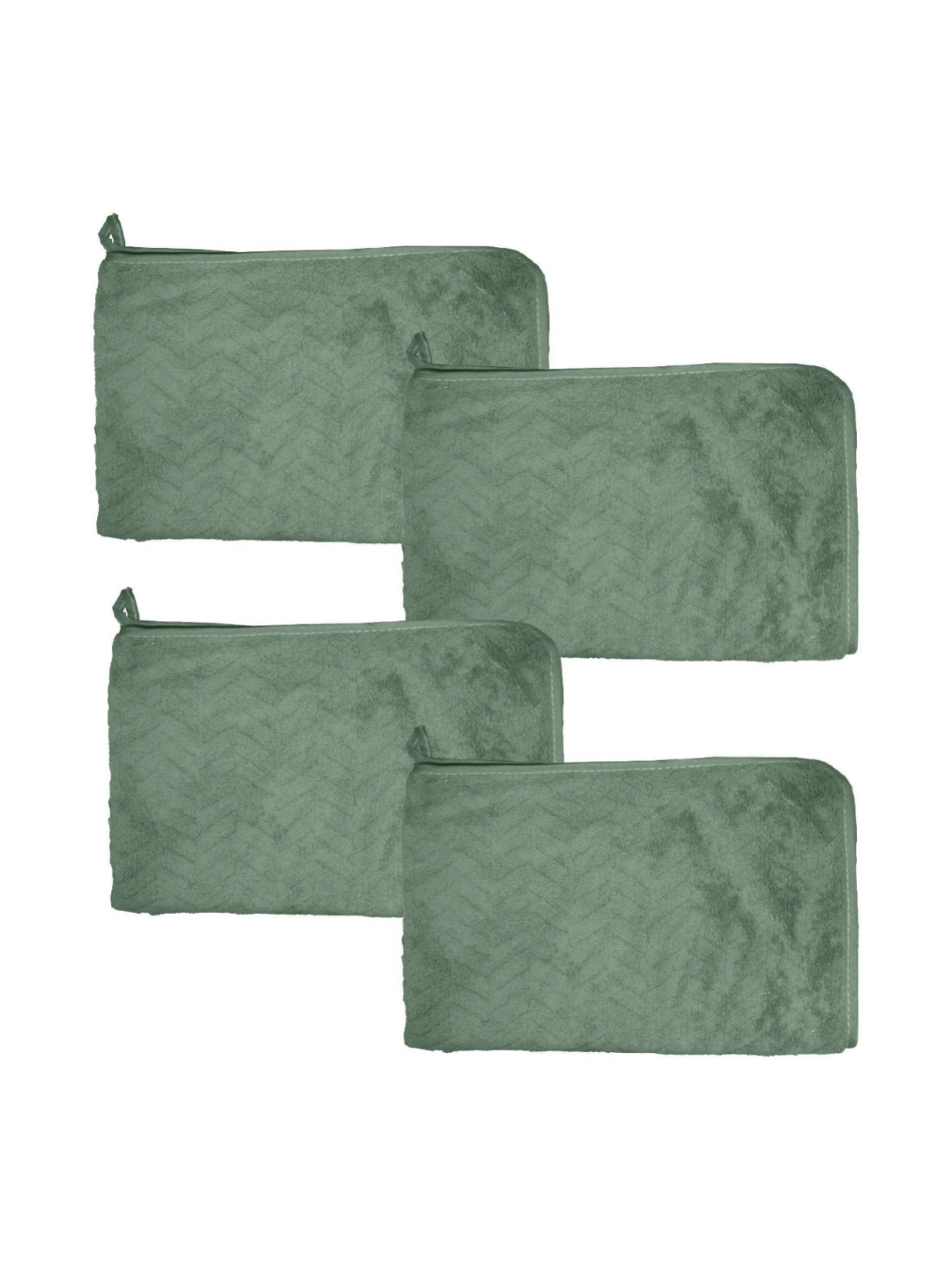 HOUSSE 4-Pieces Green Zig-Zag Patterned  350 GSM Super Absorbent Ultra Soft Hand Towels