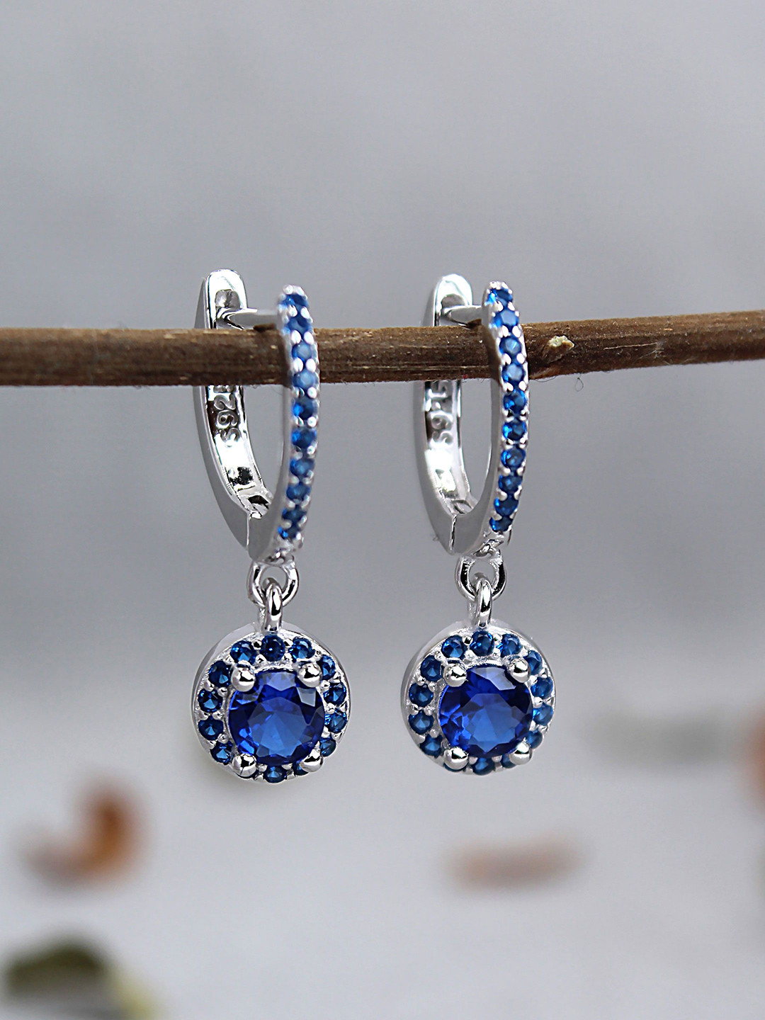 DEVASHREE Marquise 925 Sterling Silver Rhodium-Plated Cubic Zirconia Studded Drop Earrings