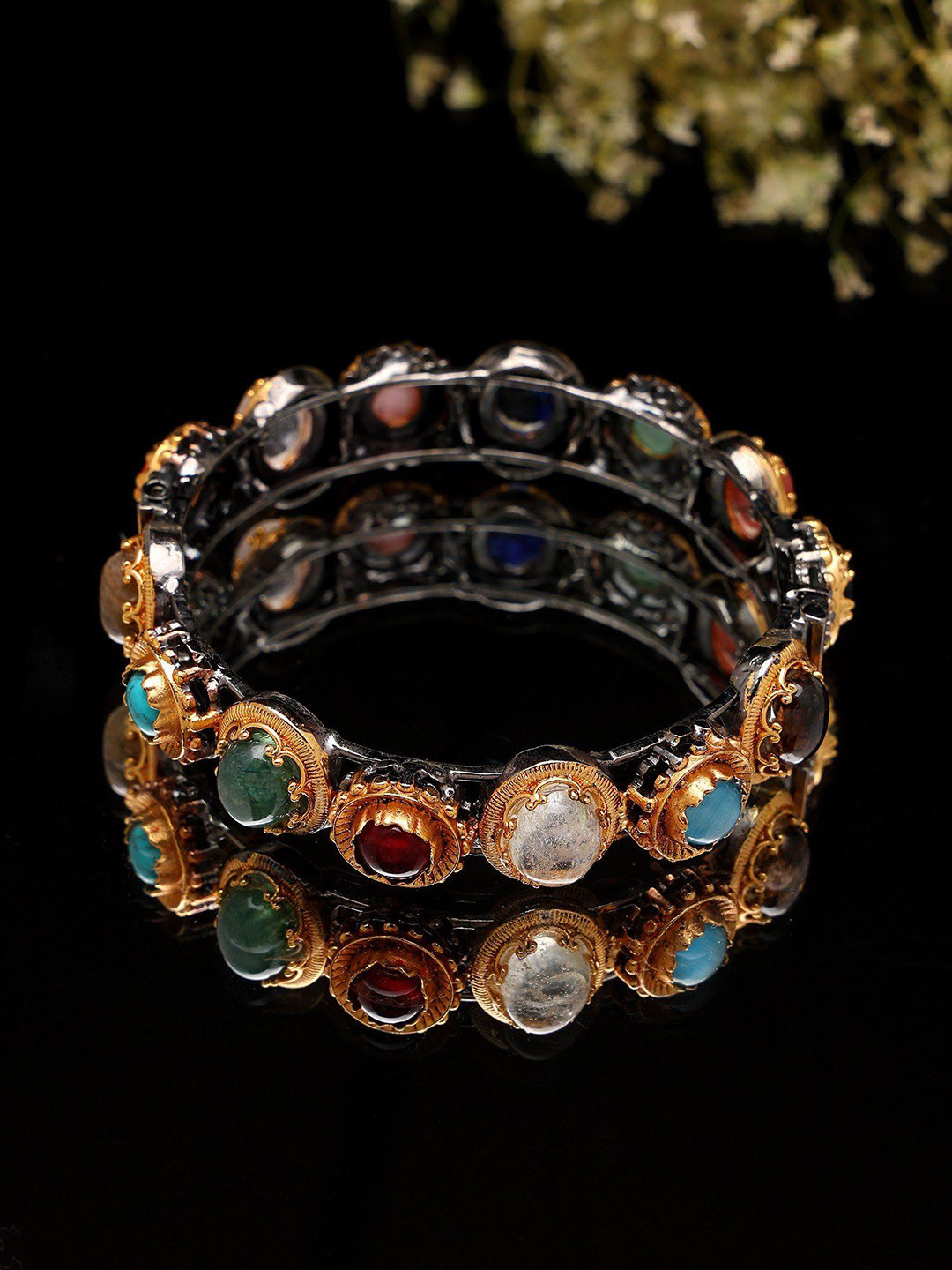 Exotic India Multicolor Alloy Artificial Stone Studded Openable Bangle