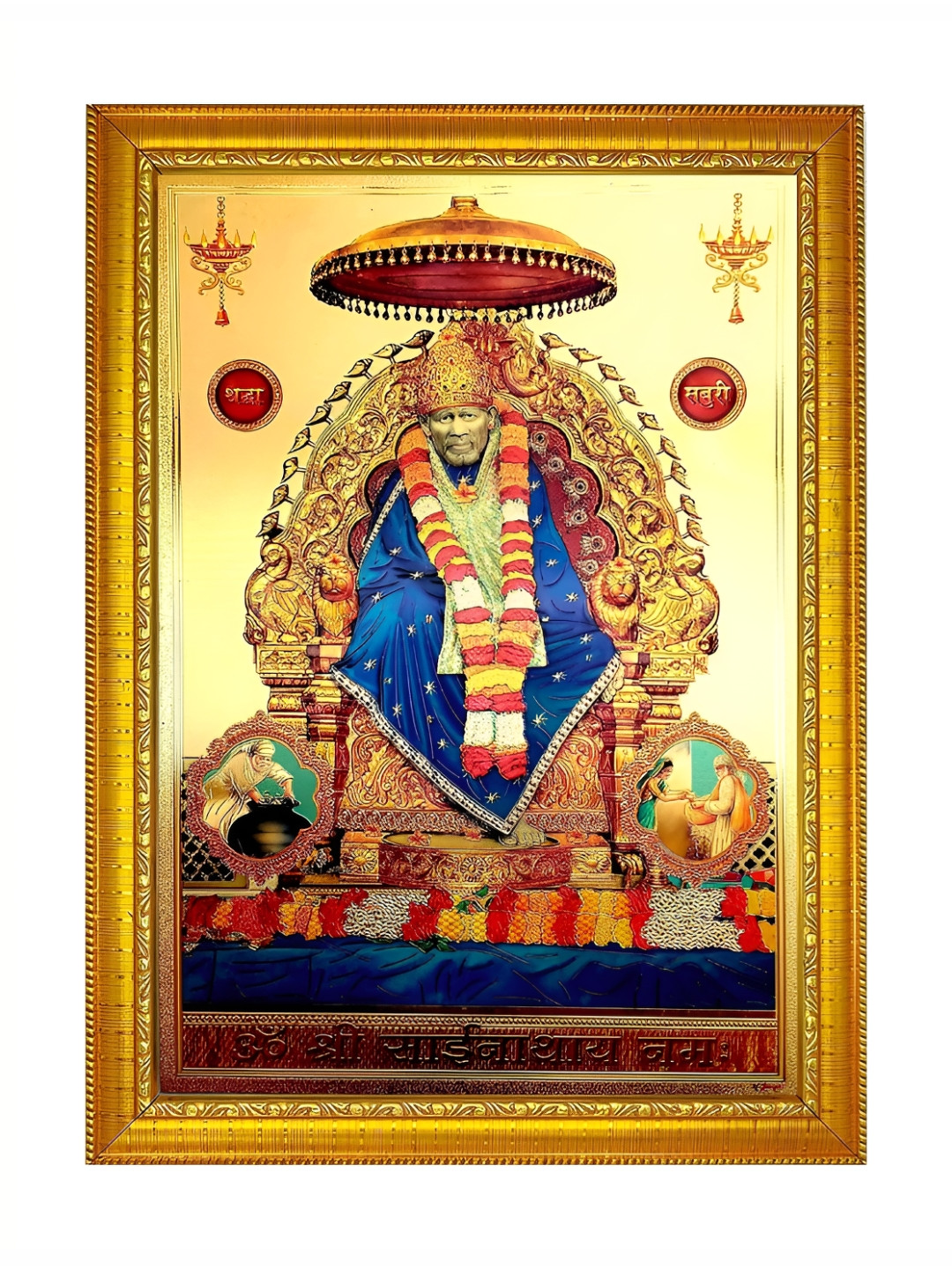 ADA Handicraft Gold-Toned & Blue Shree Sainath Wood Wall Photo Frames