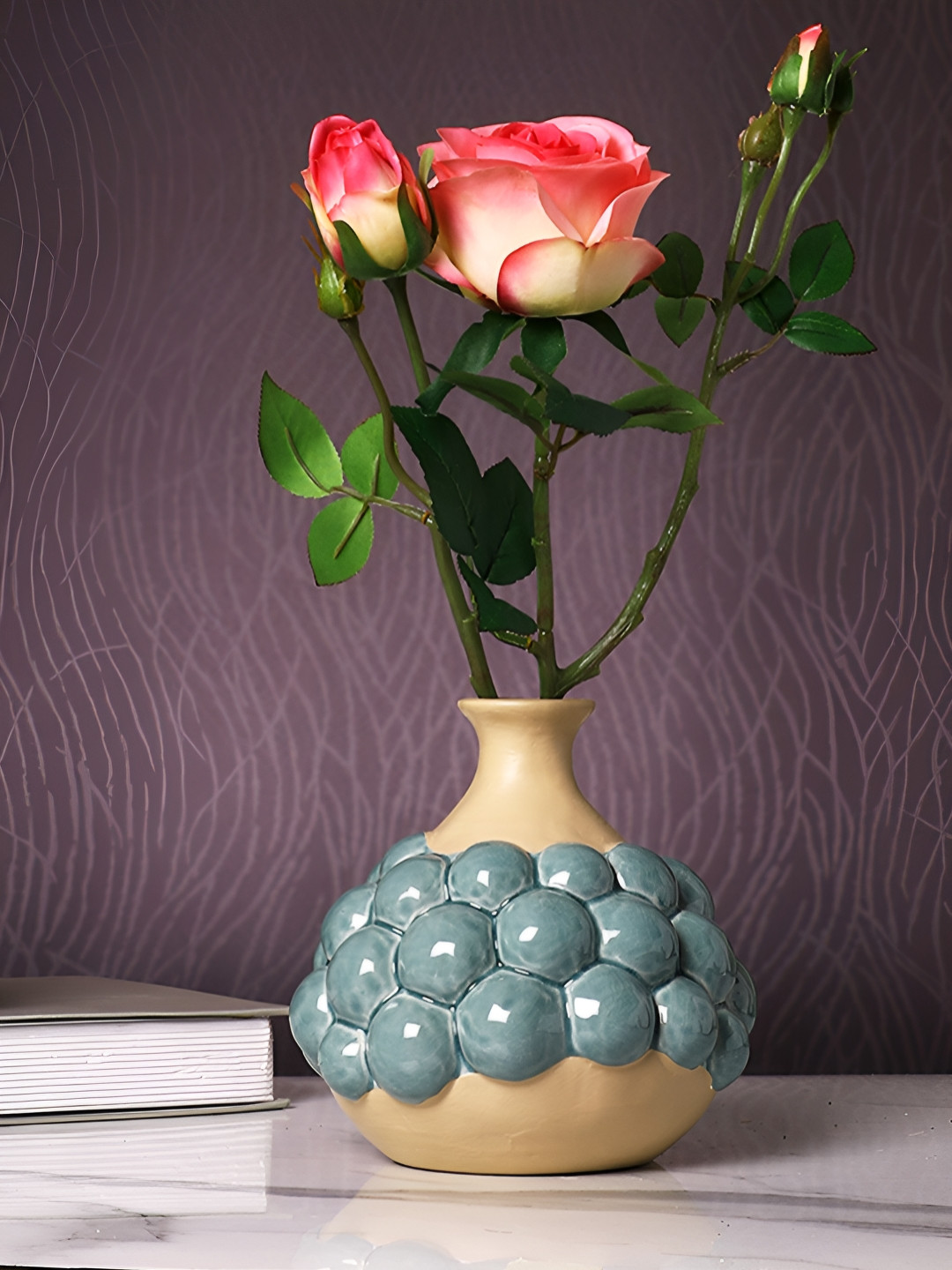 TAYHAA Grey & Yellow Bubble Ceramic Vase