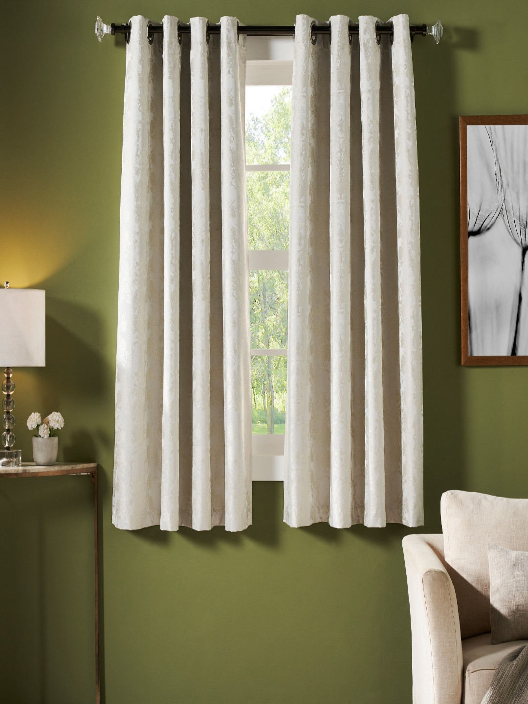 Deco Window Champagne 2 Pieces Printed Black Out Window Curtain