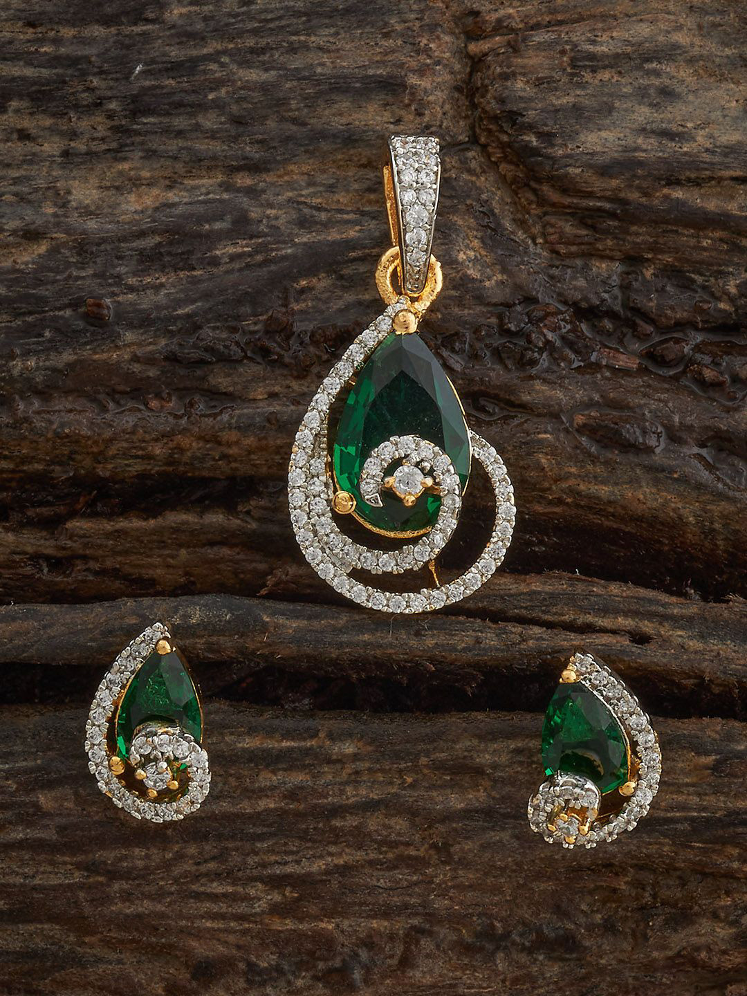 Kushal's Fashion Jewellery Ruby Rhodium Gold-Embellished Bridal Party Zircon Pendant Set