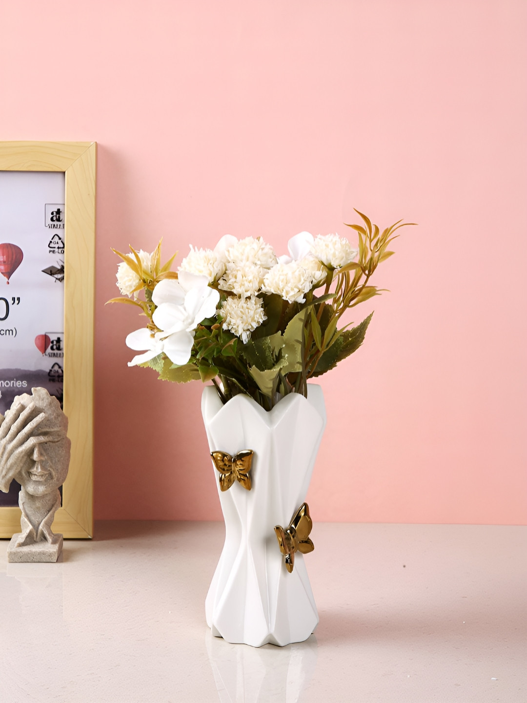 TAYHAA White & Gold Butterfly Bloom Sculpture Vase