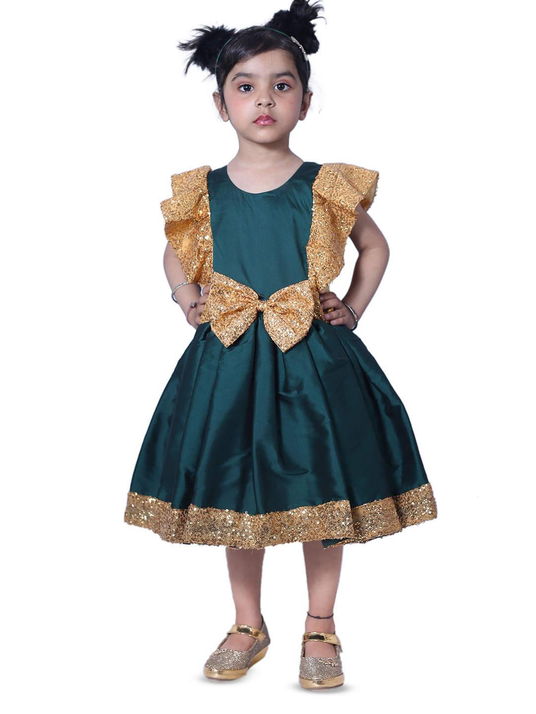 Wow Princess Girls Satin Round Neck Bow Detail A-Line Dress