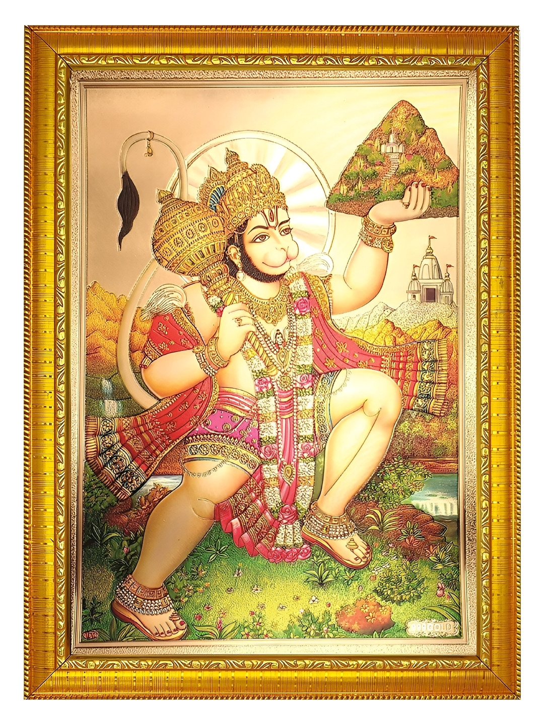ADA Handicraft Gold-Toned Bajrangbali Wooden Wall Photo Frame