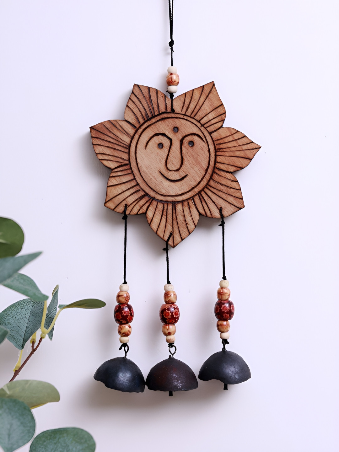Unravel India Brown & Black Shining Sun Motif Windchime With Embedded Bells