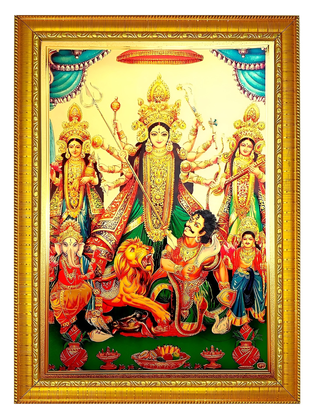 ADA Handicraft Gold-Toned & Red Maa Durga Wood Wall Photo Frames