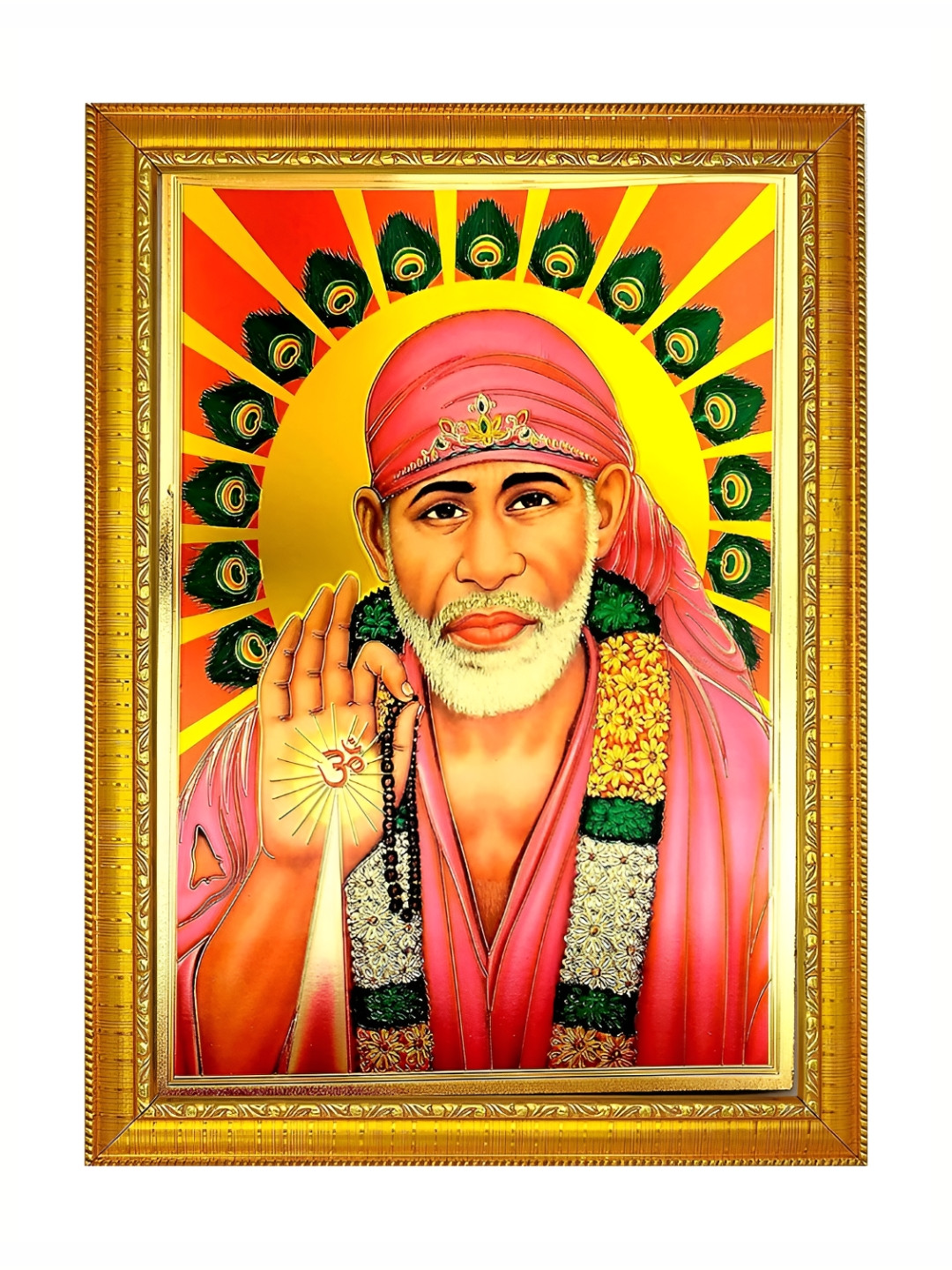 ADA Handicraft Gold-Toned & Green Shree Sai Baba Wooden Wall Photo Frame