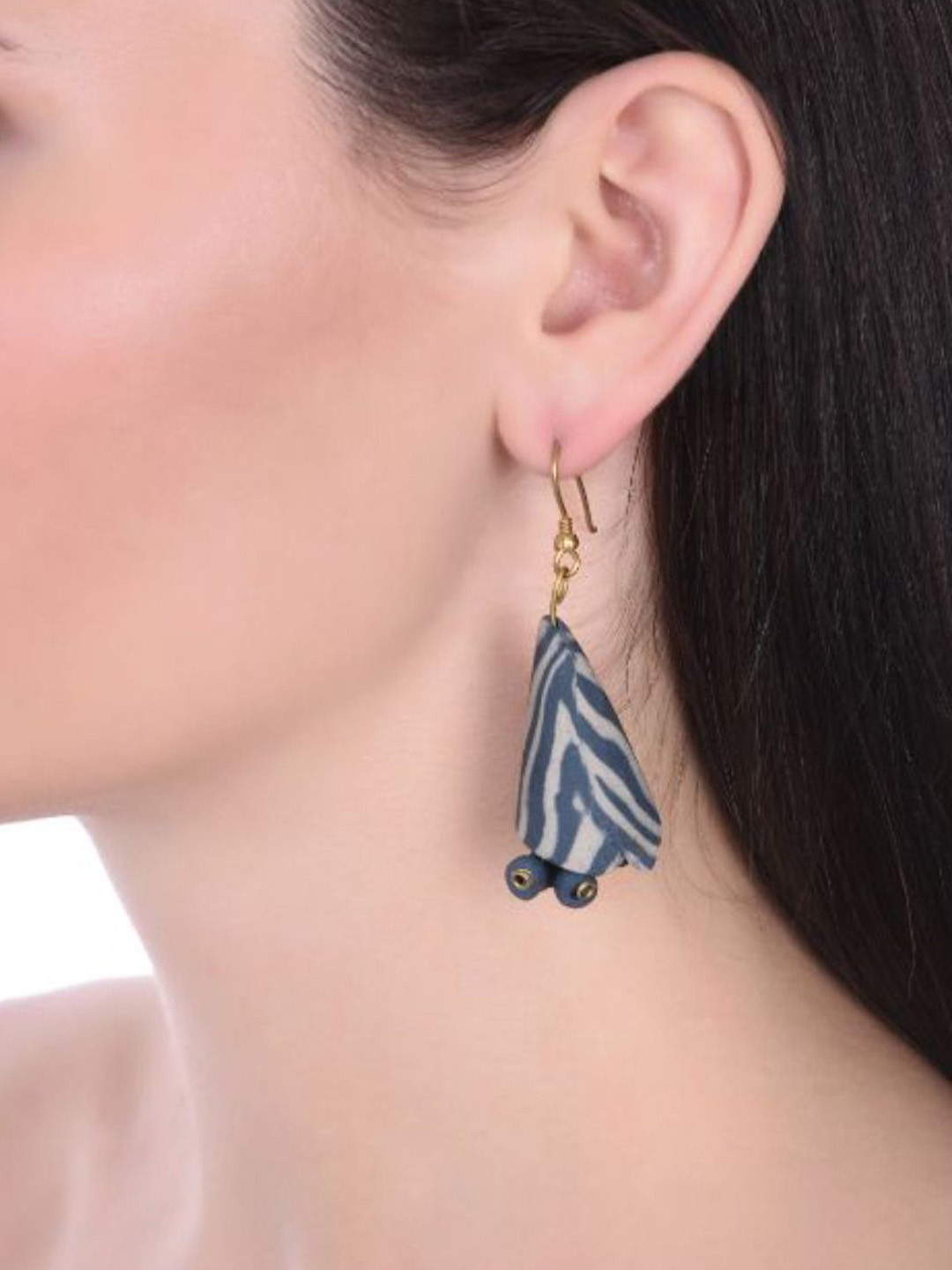 Unravel India Artificial Beaded Ceramic Triangular Drop Earrings
