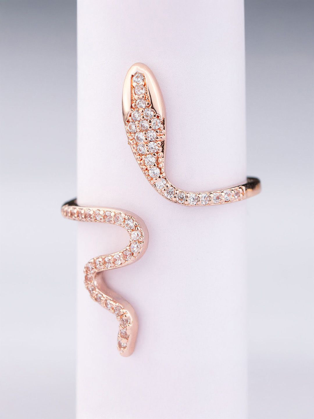Mesmerize Rose Gold-Plated Artificial Stones-Studded Adjustable Snake Finger Ring