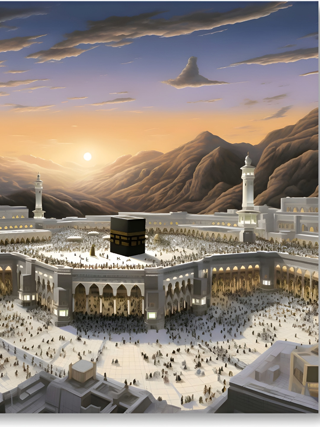 Aura Blue & Black Makka Madina Printed Canvas Wall Painting