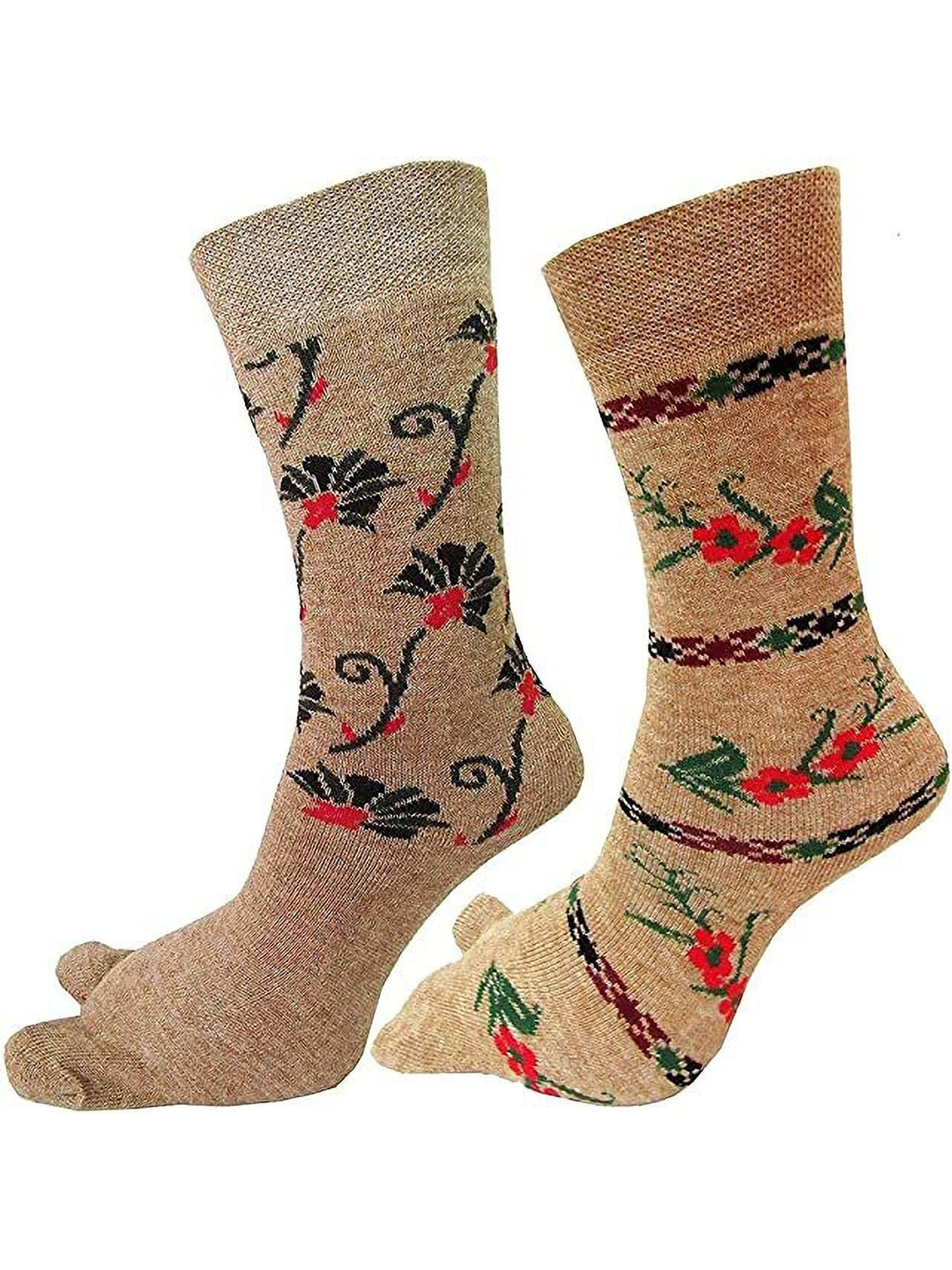 POLLOLOCO Women Pack Of 2 Floral Patterned Calf Length Thumb Socks