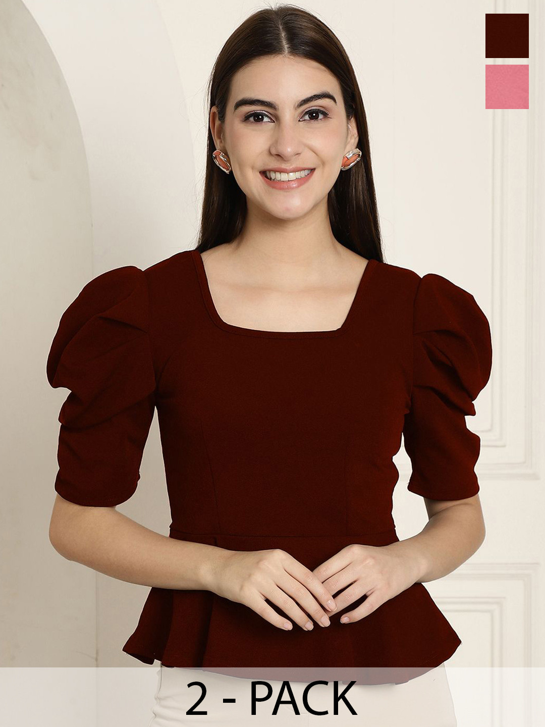 Tromko Women Solid Pattern Puff Sleeve Top