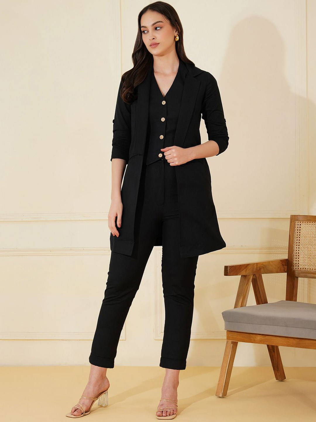 Stitchinc Powergame V-Neck Cotton Linen Waistcoat With Trouser & Jacket