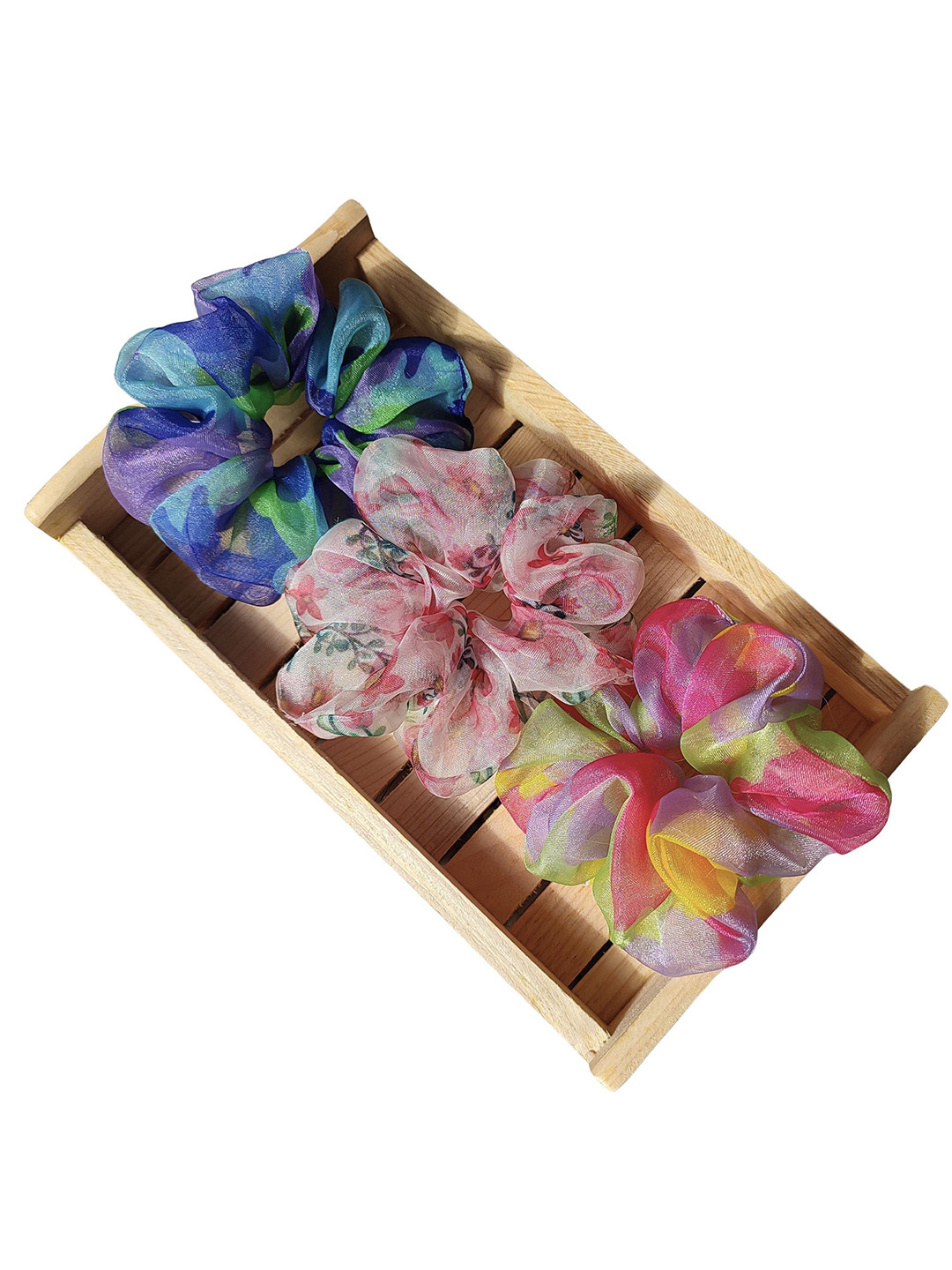 Dvabeautyshop Women Set of 3 Printed Organza Scrunchies