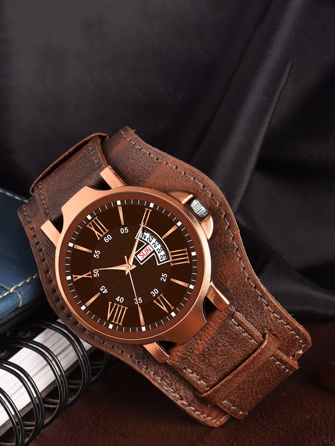 SZN Men Patterned Dial & Stainless Steel Straps Analogue Watch Jumbo DD BrownSZN