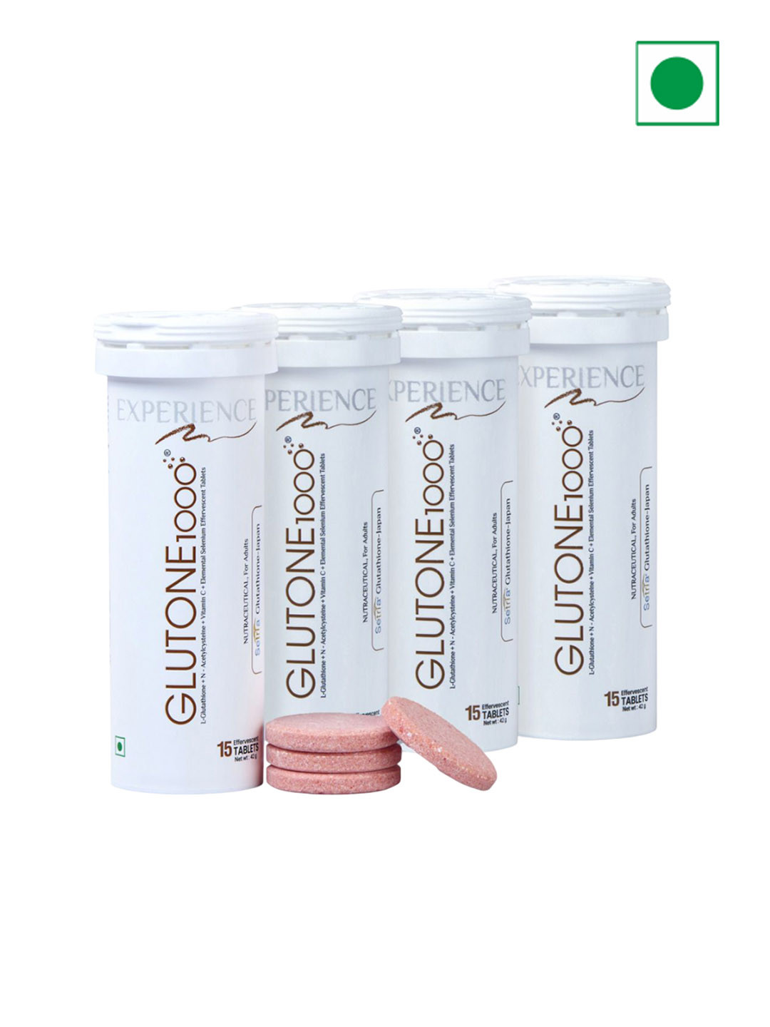GLUTONE Set Of 4 1000 Setria L- Glutathione Effervescent Tablets - 40 mg - 15 Tablets Each