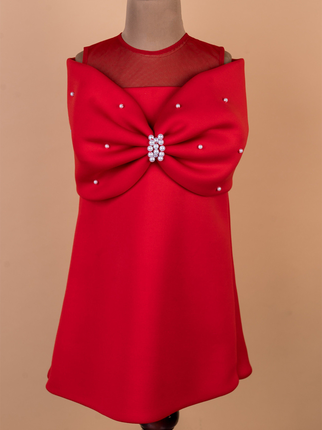 TOPLOVE Girls Embellished Scuba Cold-Shoulder Sleeves A-Line Dress