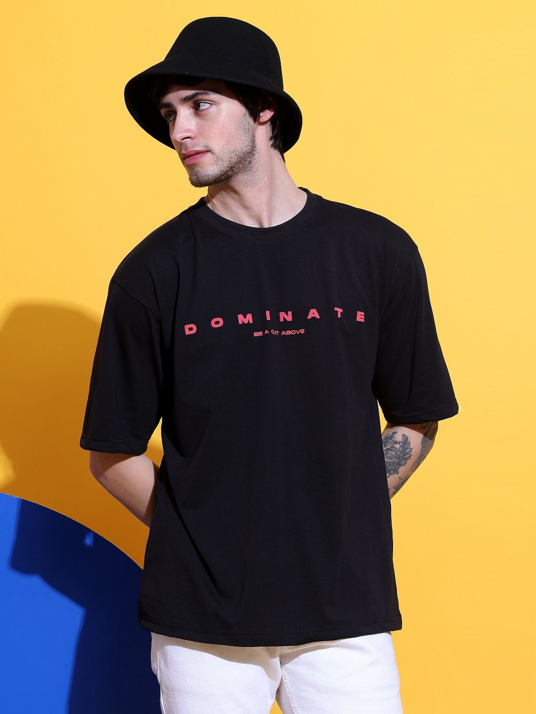 TOXA Men Typography Printed Round Neck Cotton Oversized T-shirt