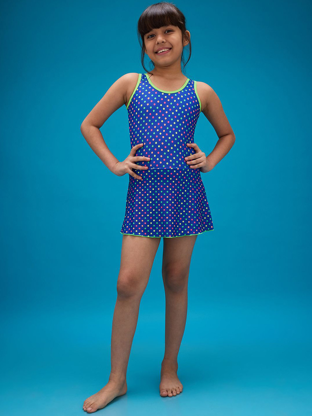 LYCOT Girls Printed Swimsuit With Attached Shorts
