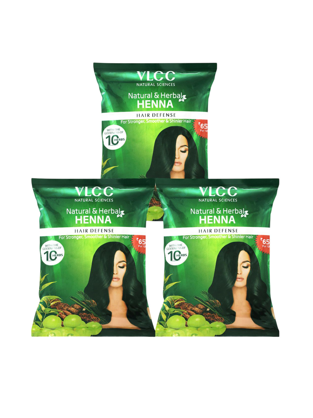 VLCC Set Of 3 Natural & Herbal Heena Hair Color For Grey Coverage - 120 g Each