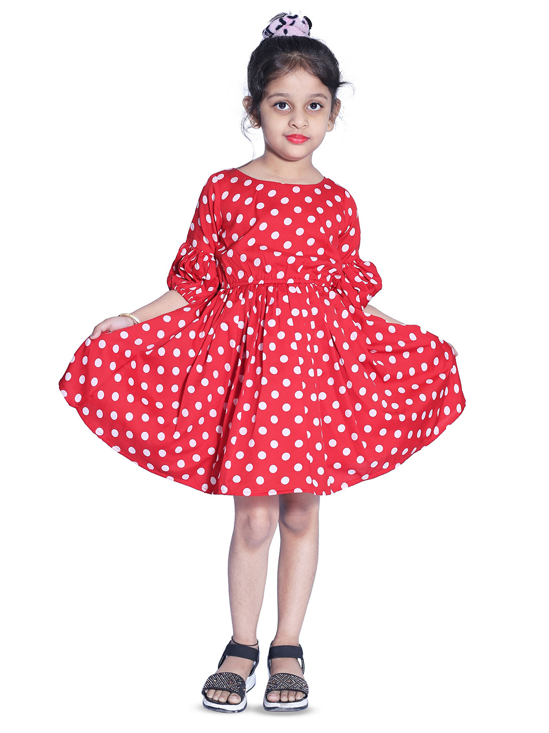 Wow Princess Girls Polka Dot Puff Sleeve Crepe A-Line Dress