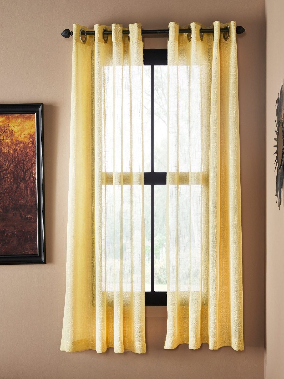 Deco Window Yellow 2 Pieces Sheer Window Curtains