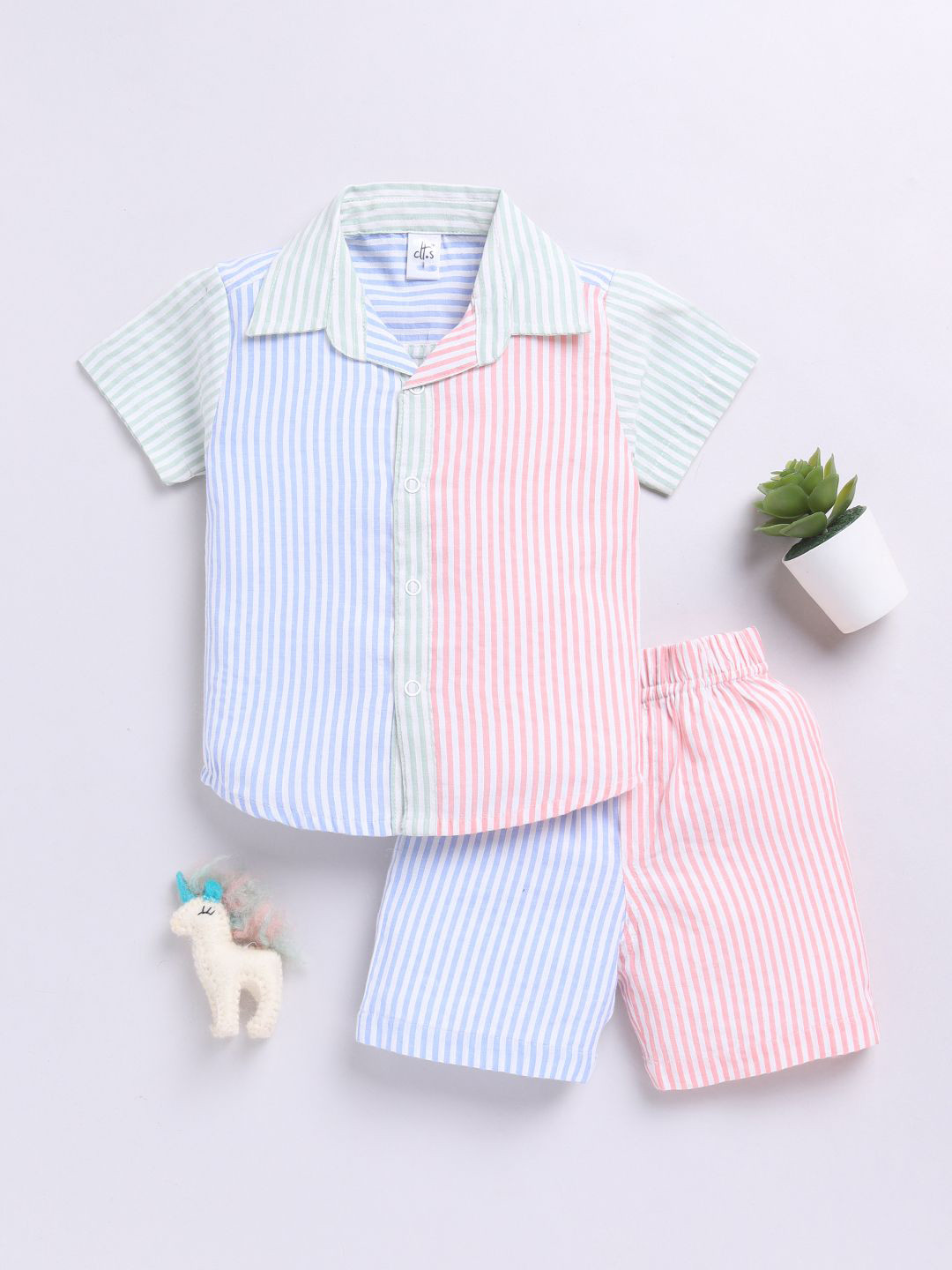 Clt.s Kids Striped Shirt & Shorts Pure Cotton Night suit