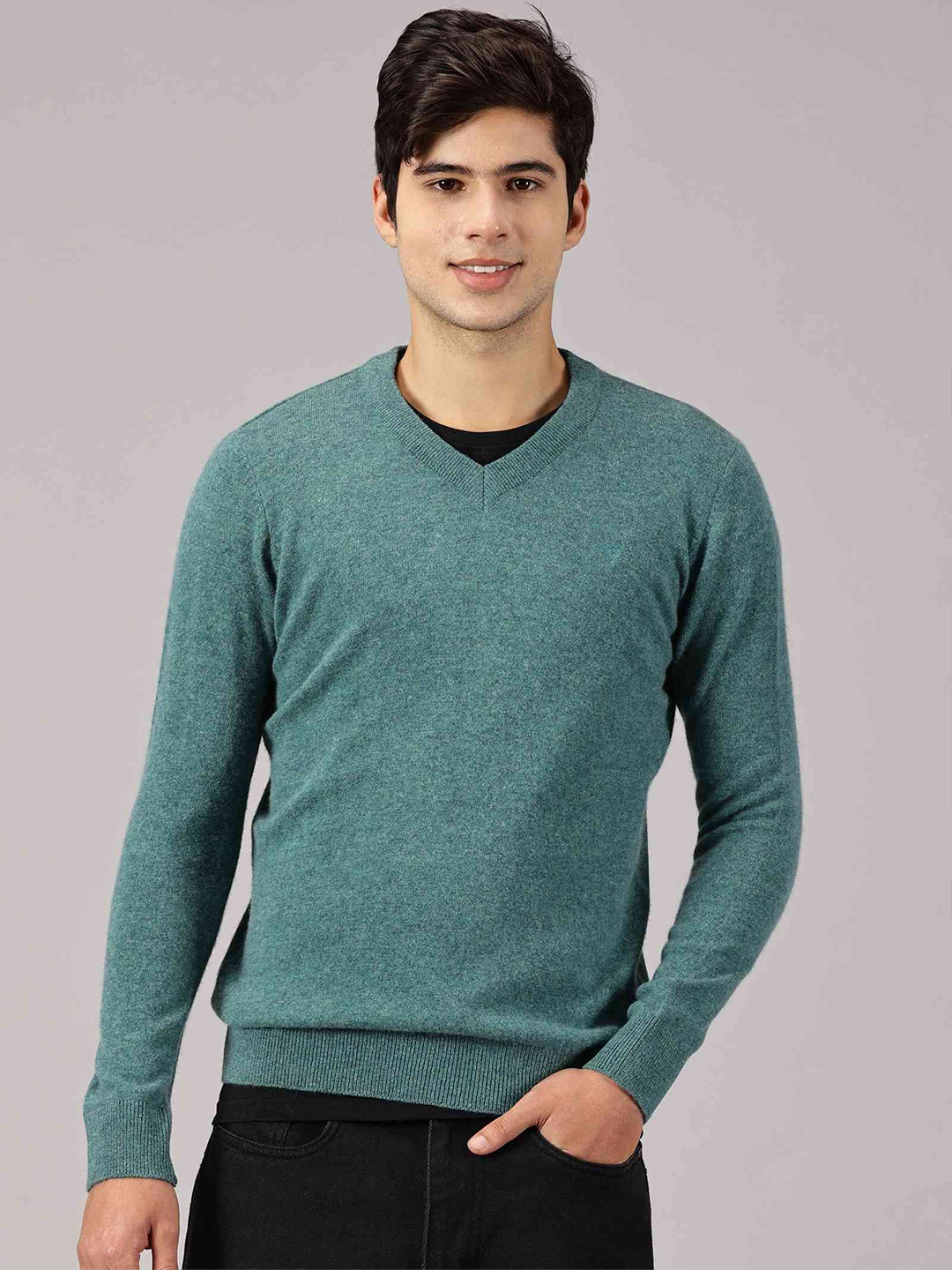 BLACK BUCK Lambswool Teal V-Neck Sweater