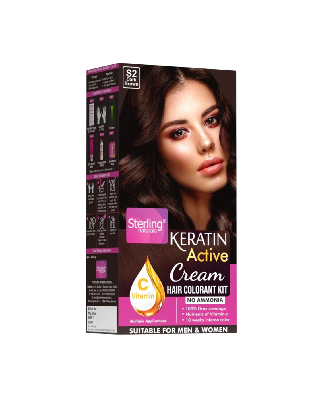 Sterling Naturals Unisex Long Lasting & Ammonia Free Hair Colour Cream - Dark Brown- 60g