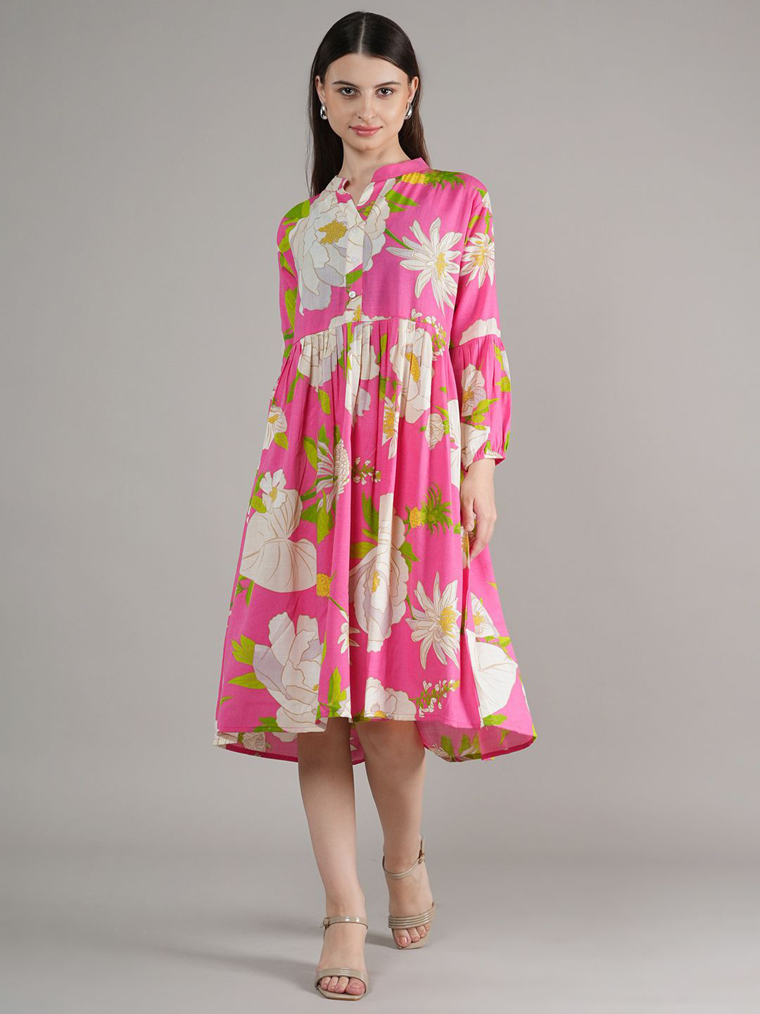 Belfry Floral Printed A-Line Midi Dress