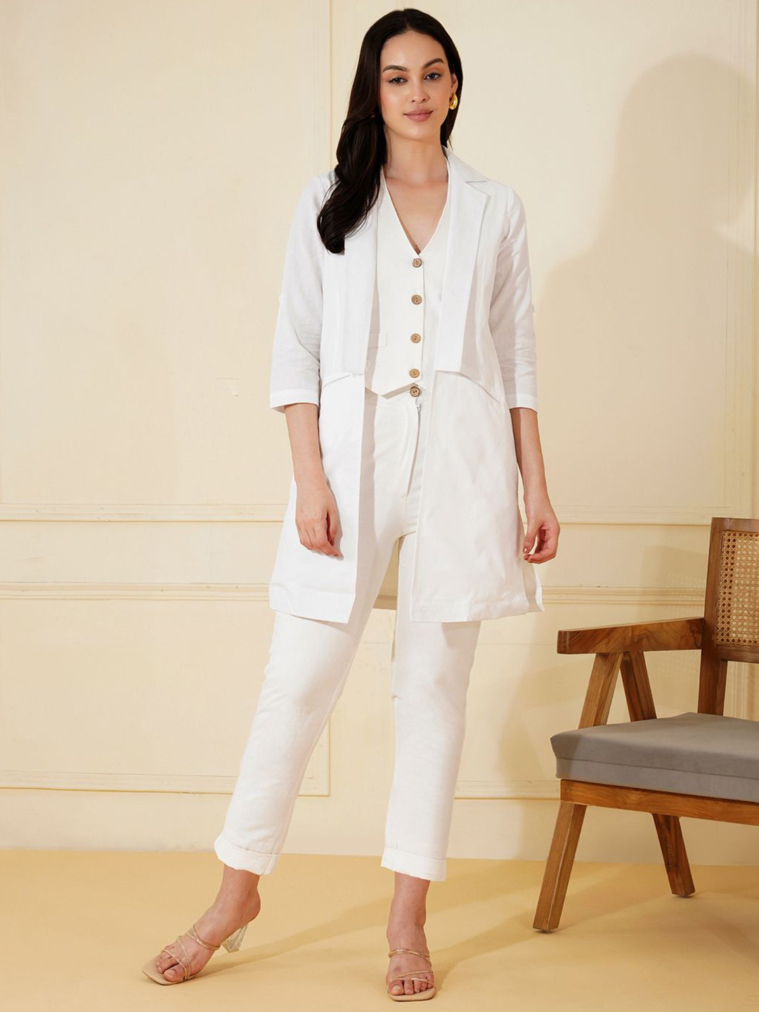 Stitchinc Powergame V-Neck Cotton Linen Waistcoat With Trouser & Jacket