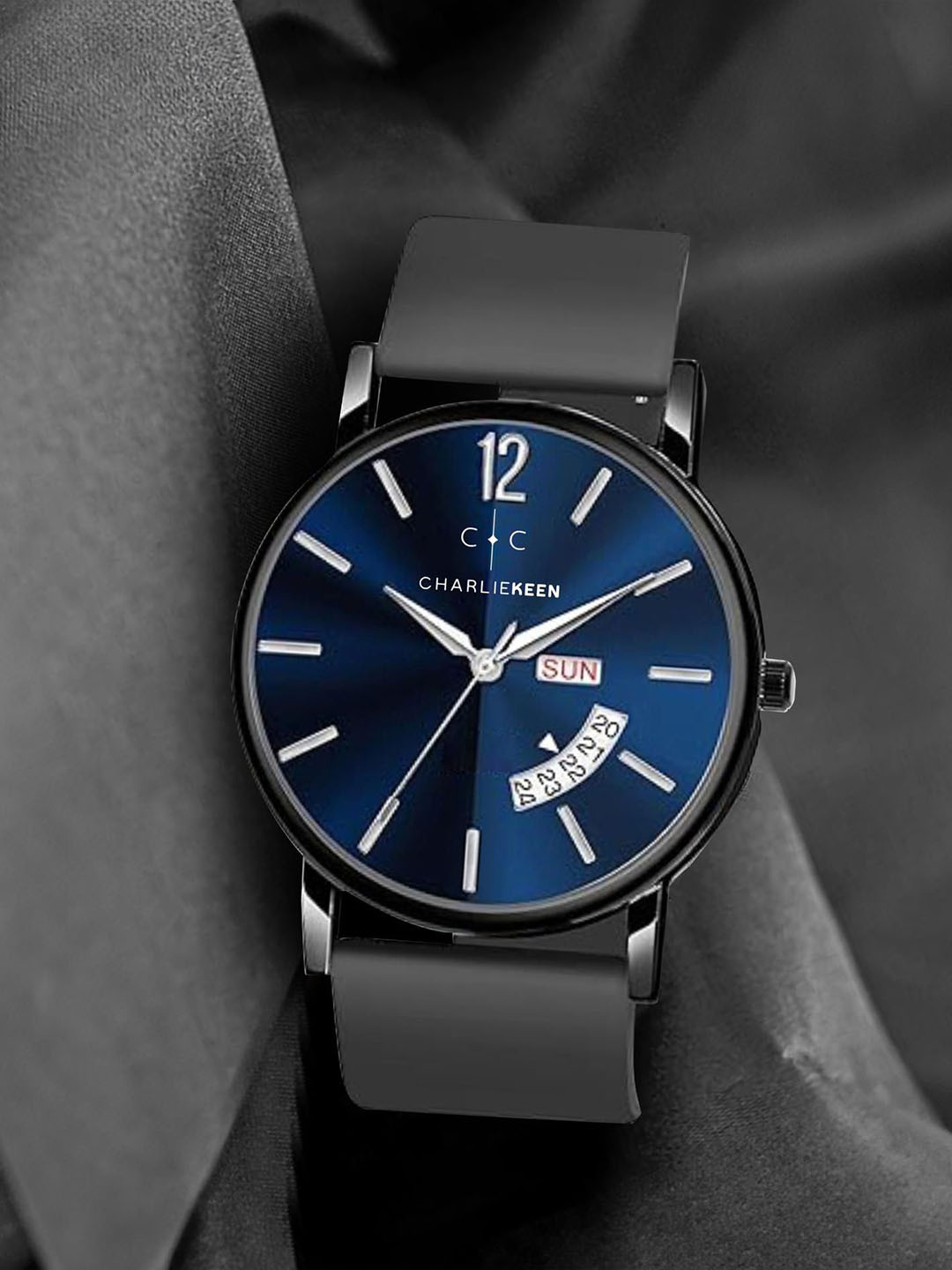 CHARLIEKEEN Men Brass Dial & Straps Analogue Watch CC-GR002-BLU-BLK