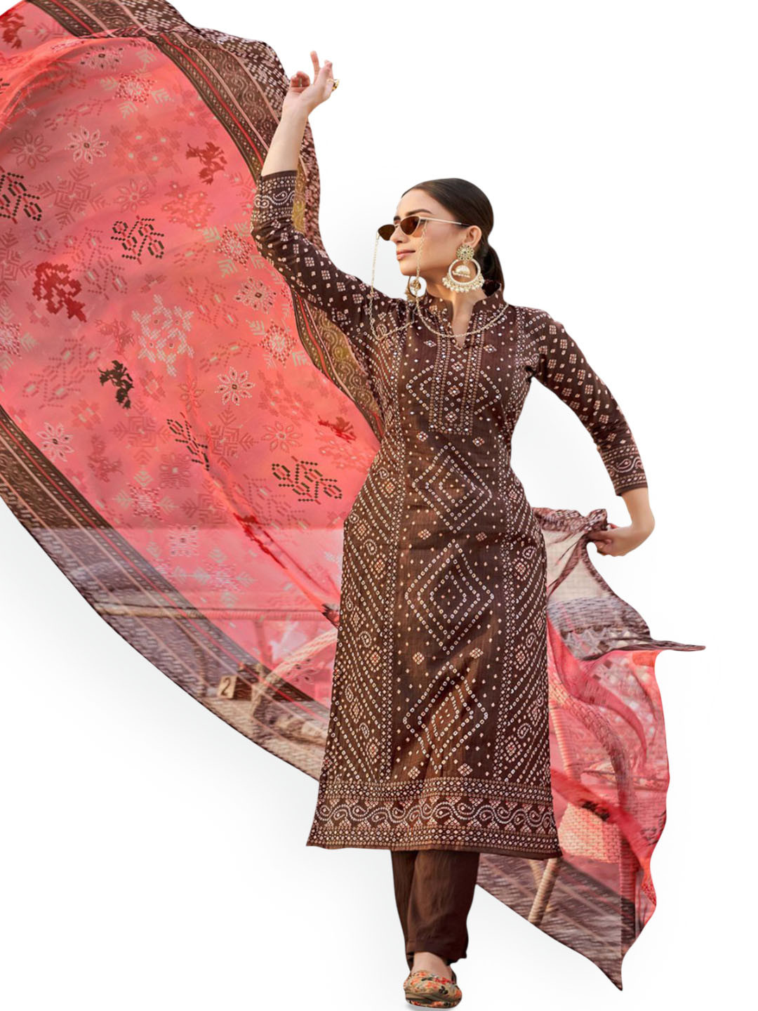 DRAVINAM Trends Mirror Work Pure Cotton Unstitched Dress Material