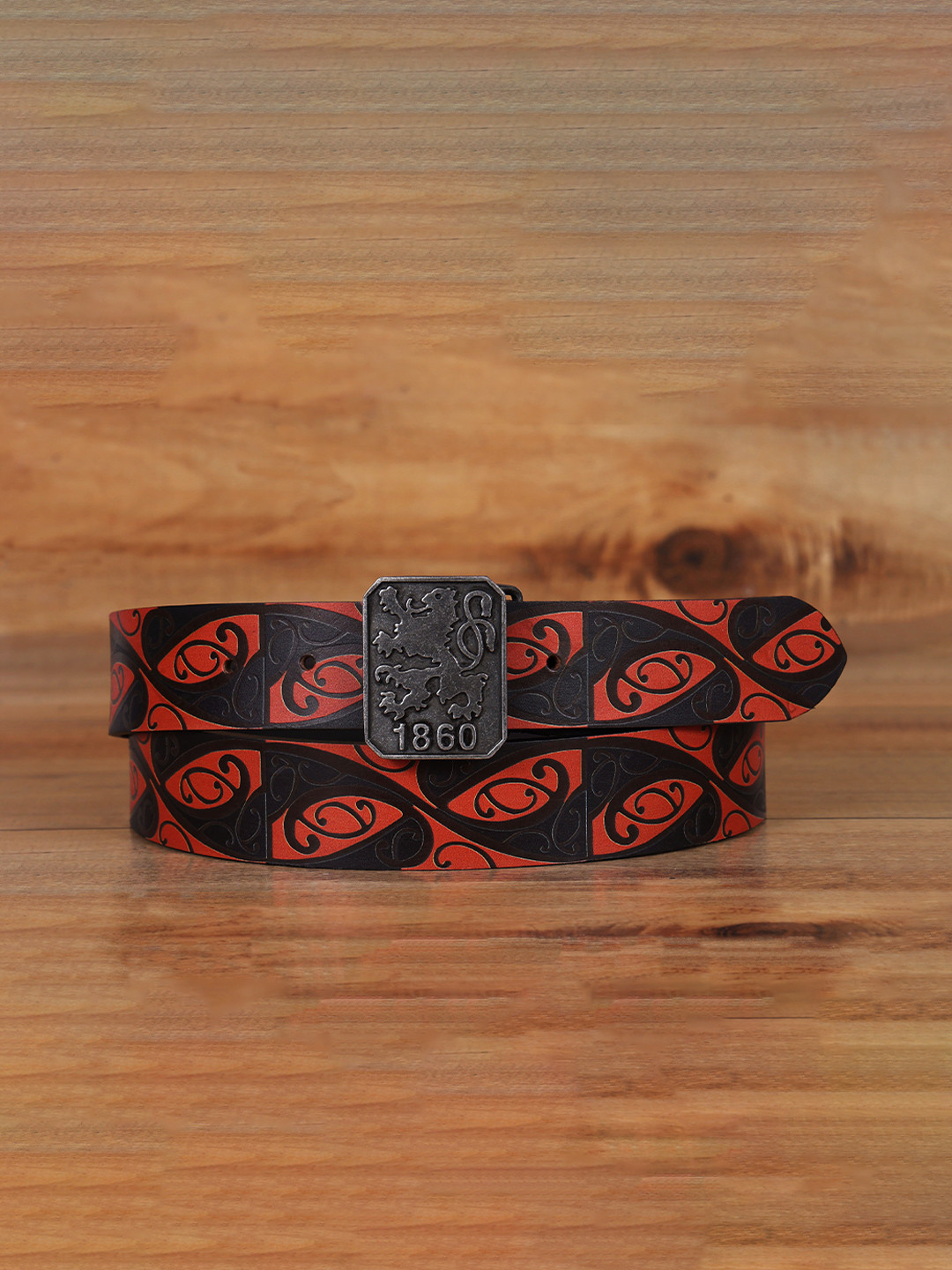 Celtic Unisex Brown Printed Leather Belt with Secure Push Pin Closure