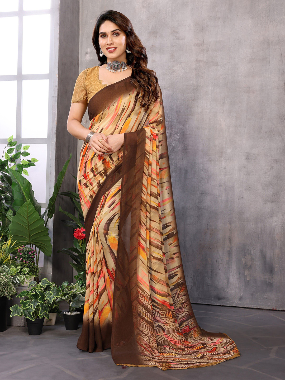 Moda Rapido Women Pure Georgette Laheriya Saree