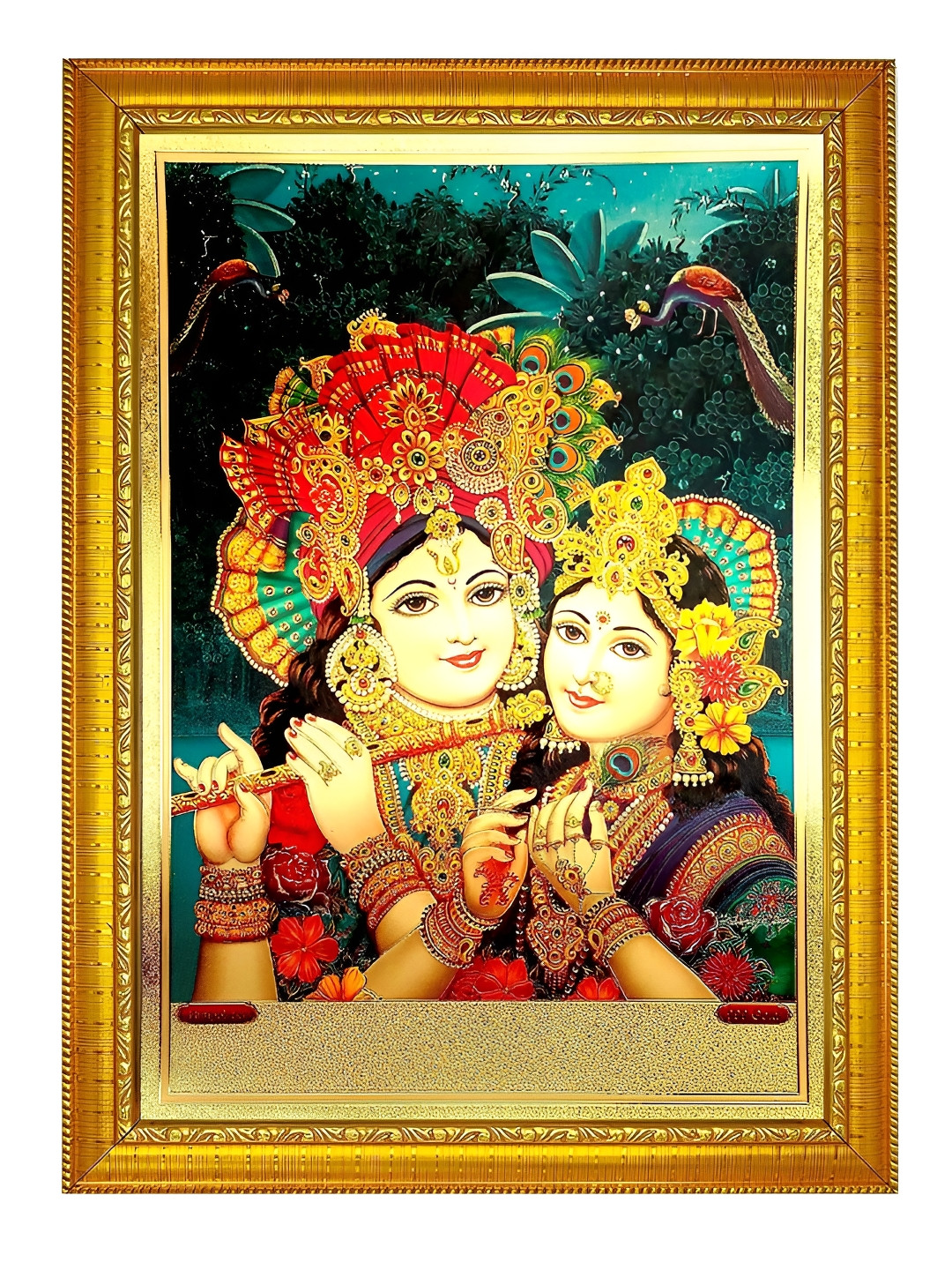 ADA Handicraft Gold-Toned & Blue Shree Radha Krishna Wood Wall Photo Frames