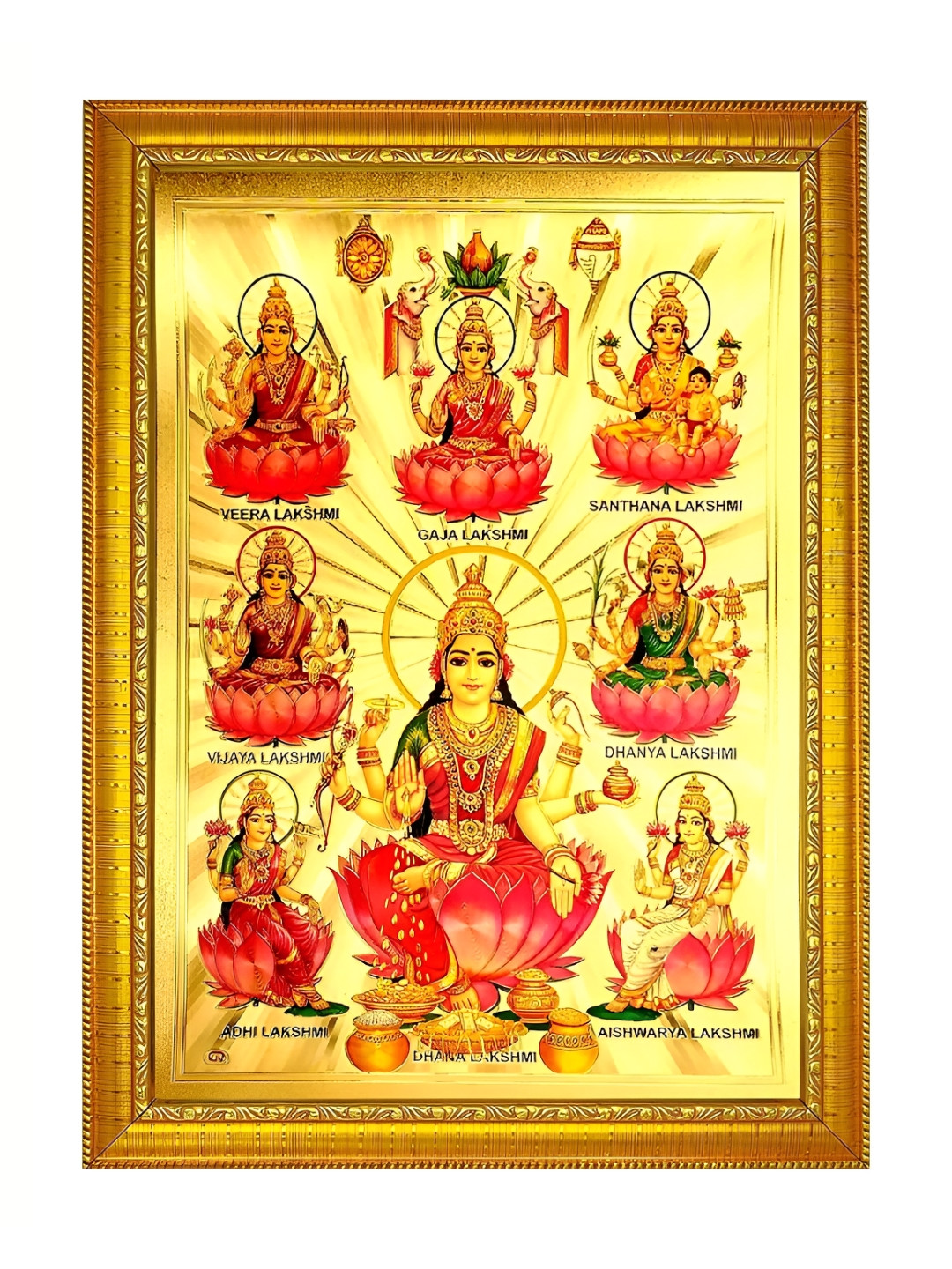 ADA Handicraft Gold-Toned & Red Shree Ashta Lakshmi Wooden Wall Photo Frame