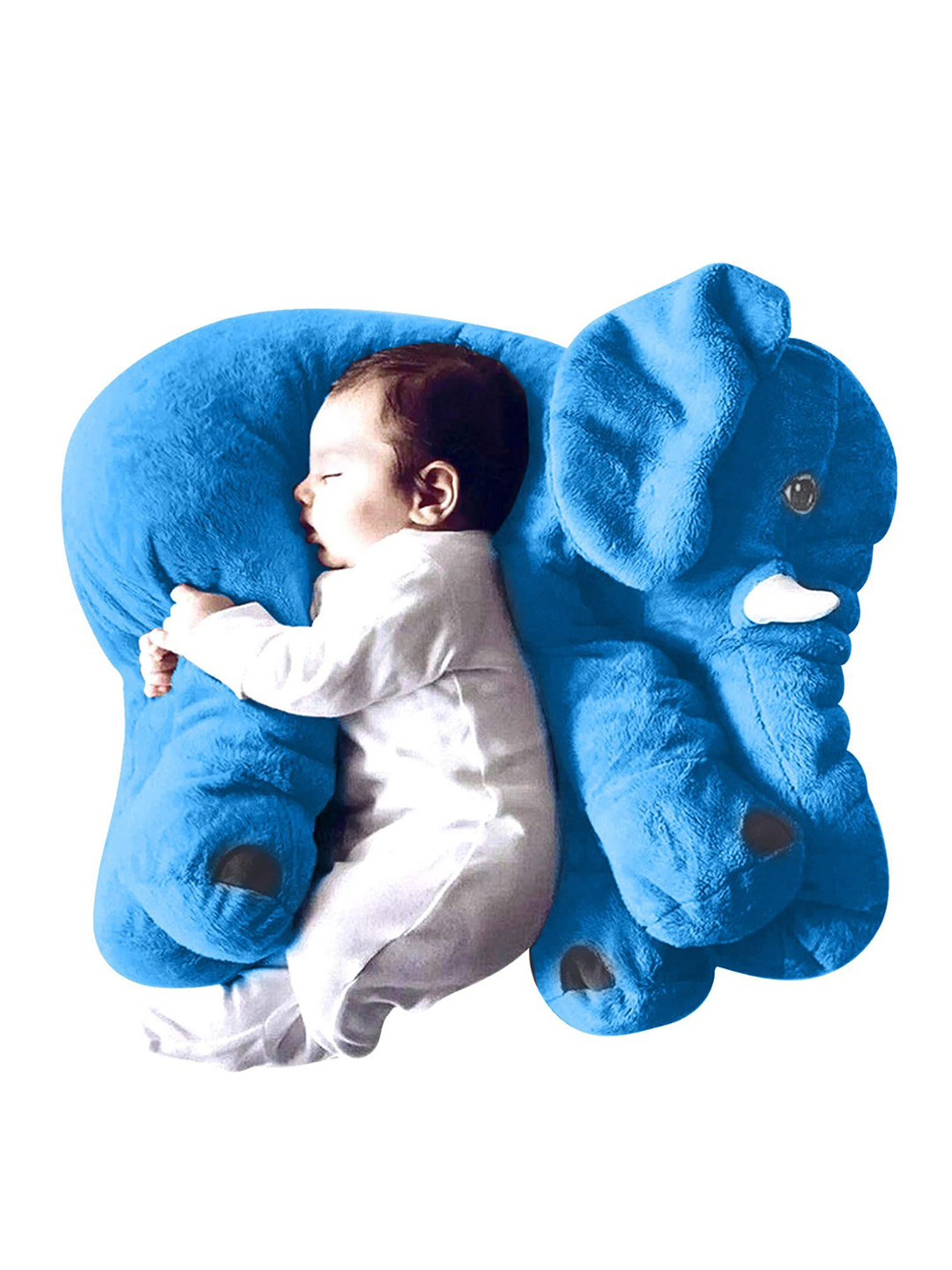 BUMTUM Plush Hugging Blue Solid Cotton Lightweight Medium Fibre Baby Pillow-45 x 36 cm