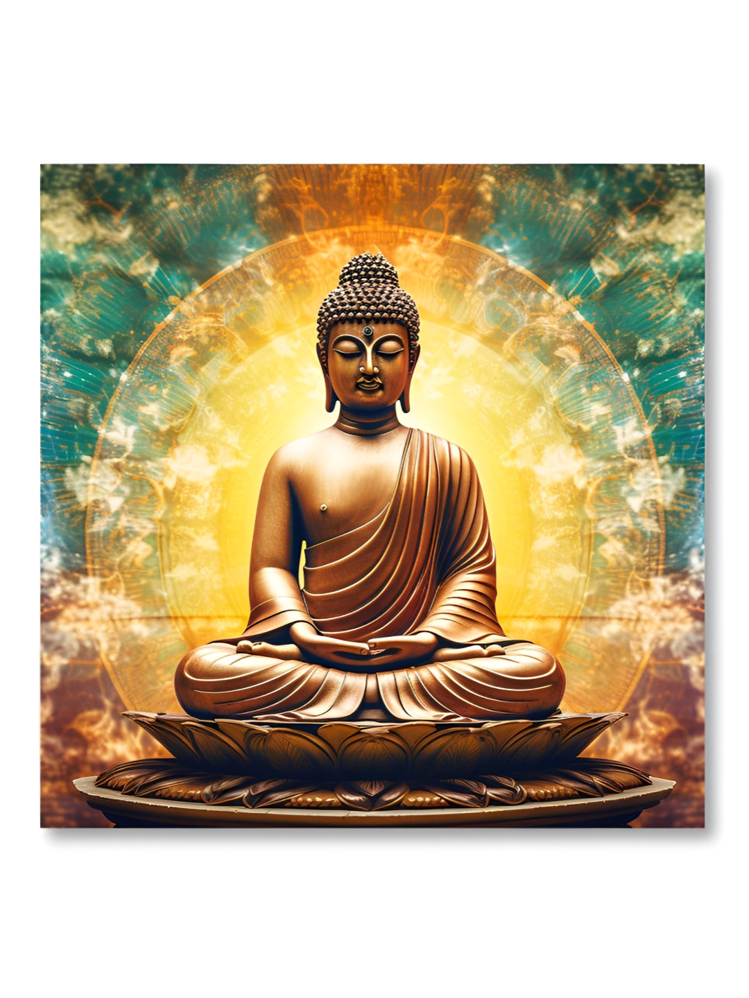 Aura Gold-Toned & Teal Lord Buddha Printed Canvas Wall Painting