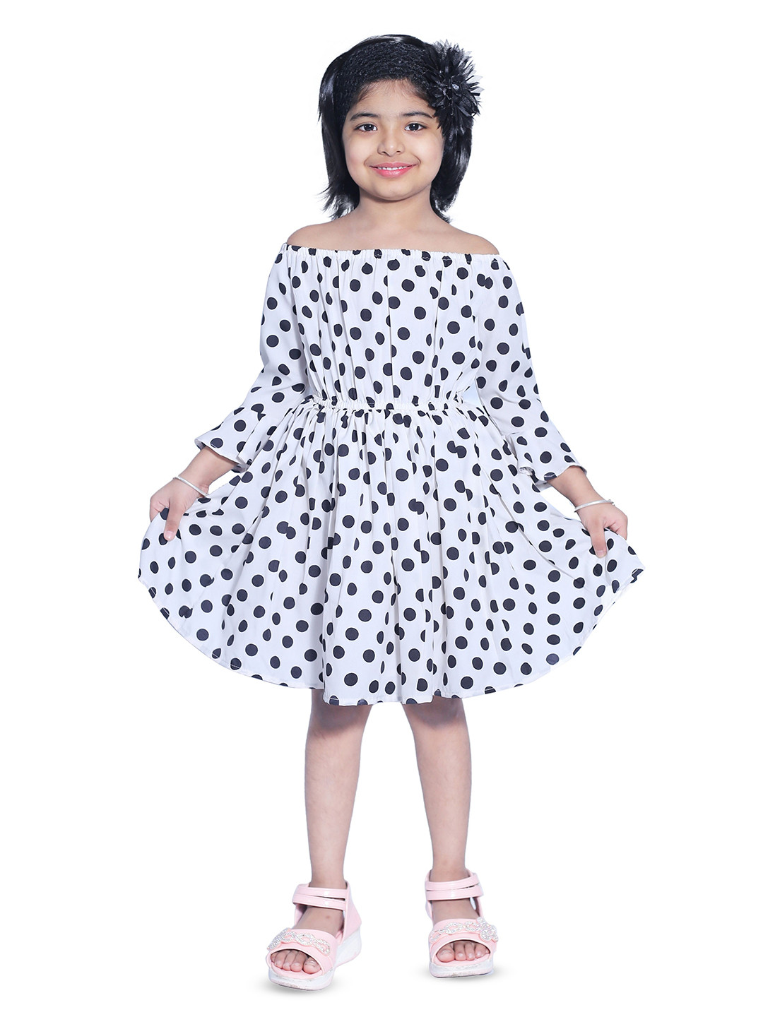 Wow Princess Polka Dot Bell Sleeve Crepe A-Line Dress