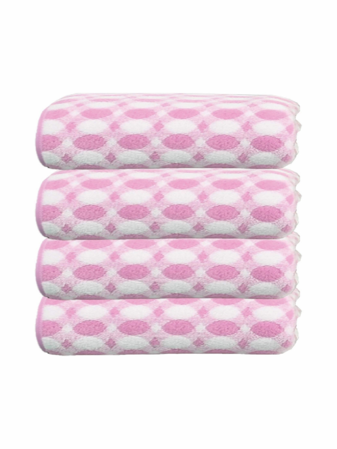 HOUSSE 4 Pieces Pink & White Printed Microfibre 350 GSM Hand Towels