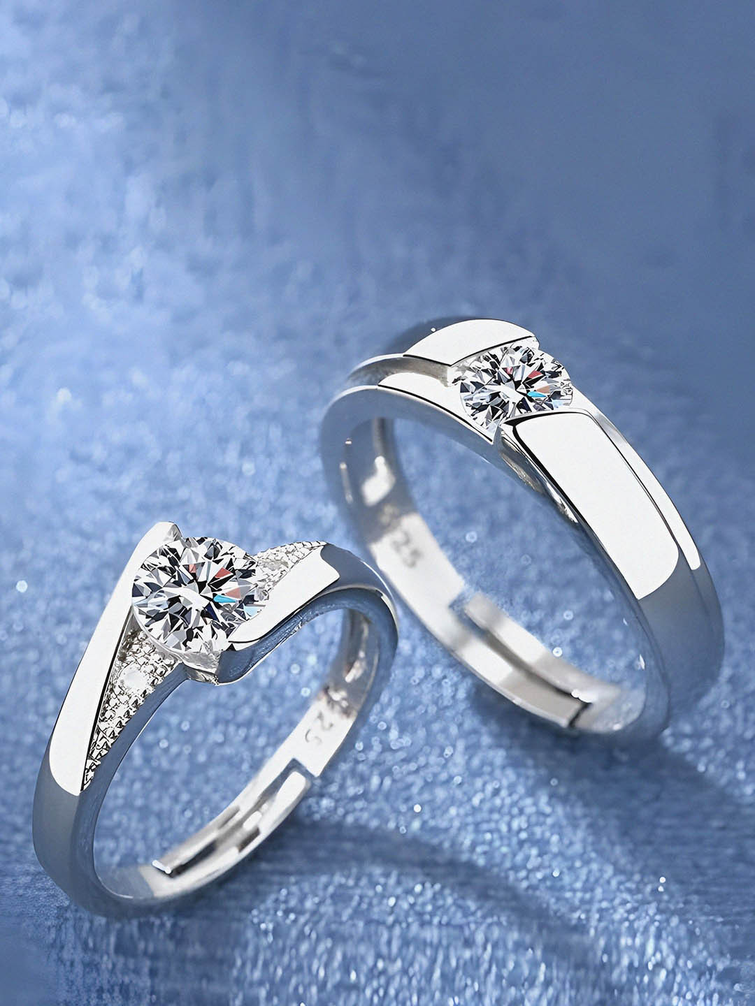 Ringzinnie Set Of 2 Silver-Plated Crystal Studded Adjustable Couple Finger Rings