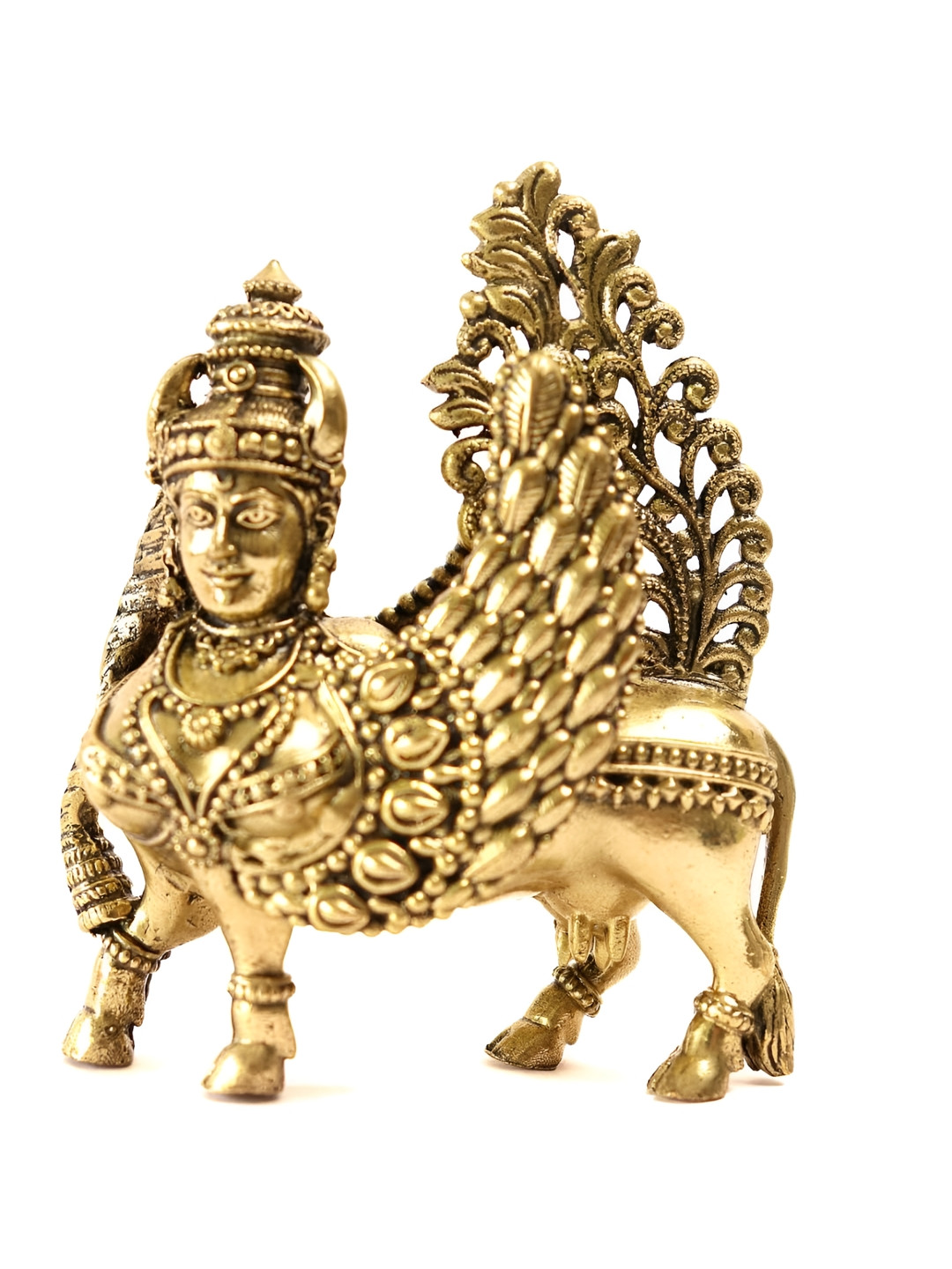 The Spiritual Living Kamdhenu Cow with Wings Gold Brass Metallic Prayer Room Small Showpiece - 3 Inches