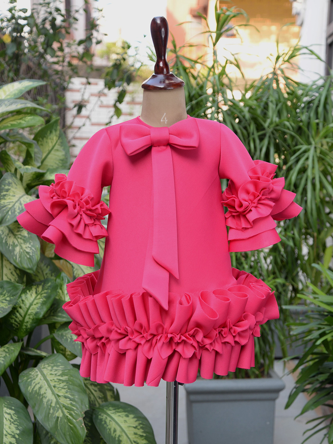 TOPLOVE Girls Bell Sleeve Scuba Ruffle Sheath Dress With Bow