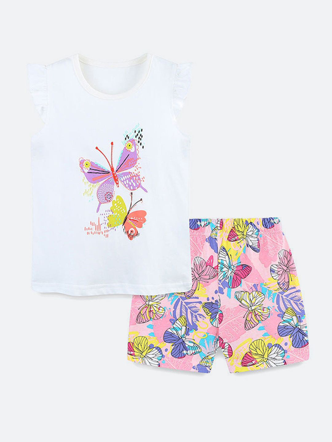 Oh Rare Girls Butterfly Printed T-shirt With Shorts